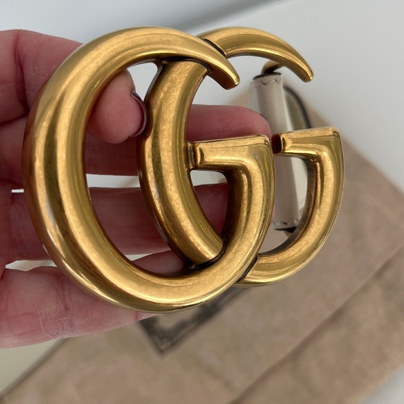 AUTHENTIC Gucci GG Marmont Wide Belt White Ivory Leather main image 8